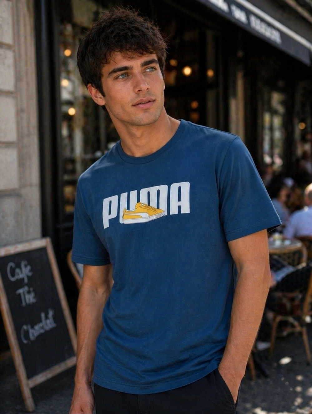 EUC Puma Size Medium Logo Sneaker Blue/Gray Men's Tshirt!!